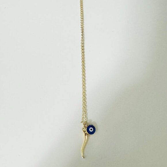 Neiman Marcus 14k Gold Plated Italian Evil Eye Horn Necklace - Picture 6 of 6